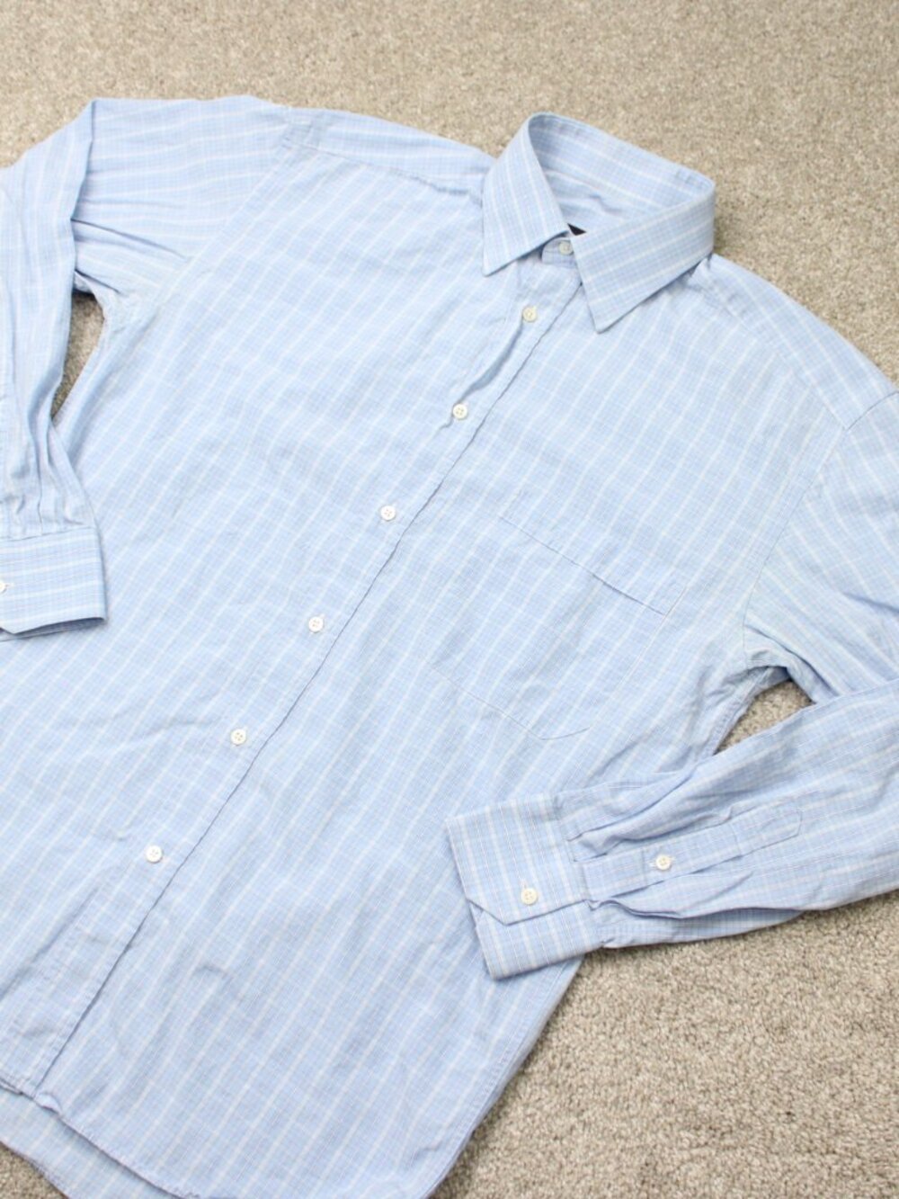 Canali Dress Shirt Mens 15 1/2, 39 Blue Check 100% Cotton Long Sleeve Button Up - Picture 3 of 12